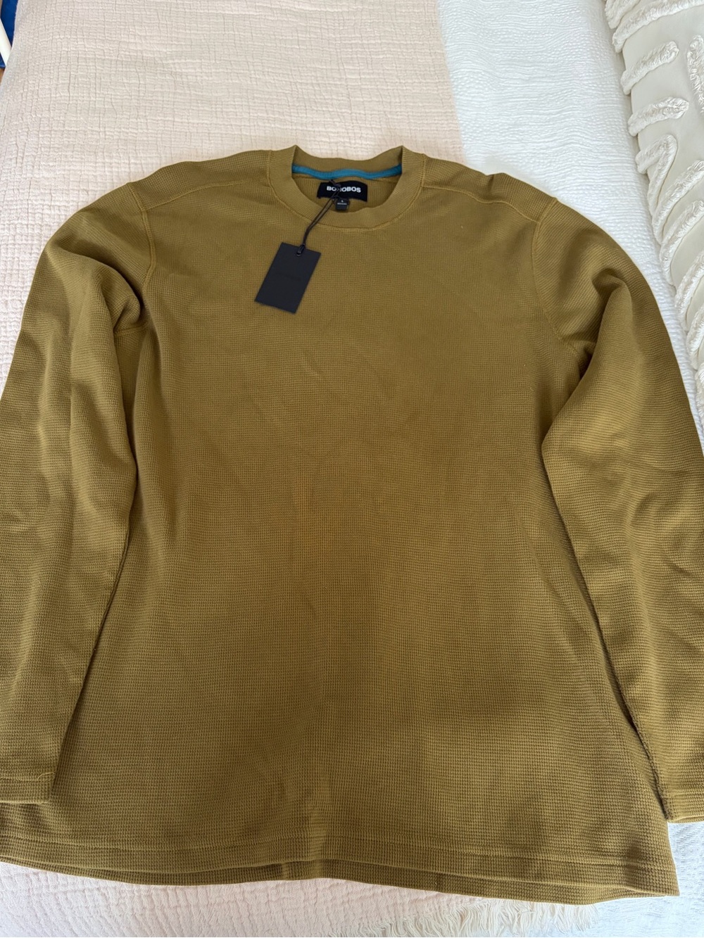Bonobos Olive Green Long Sleeve Waffle Knit Shirt